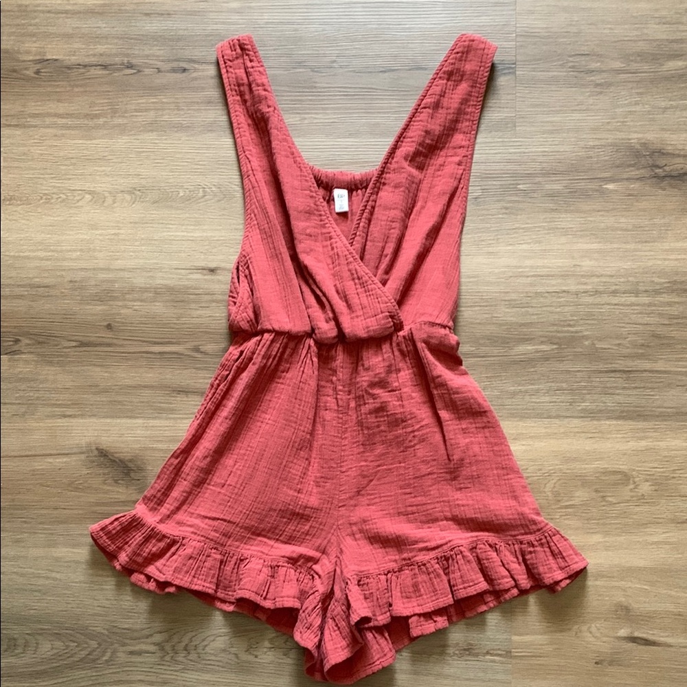 bp Pink One Piece Romper with Ruffled Hem and Deep V-neck
